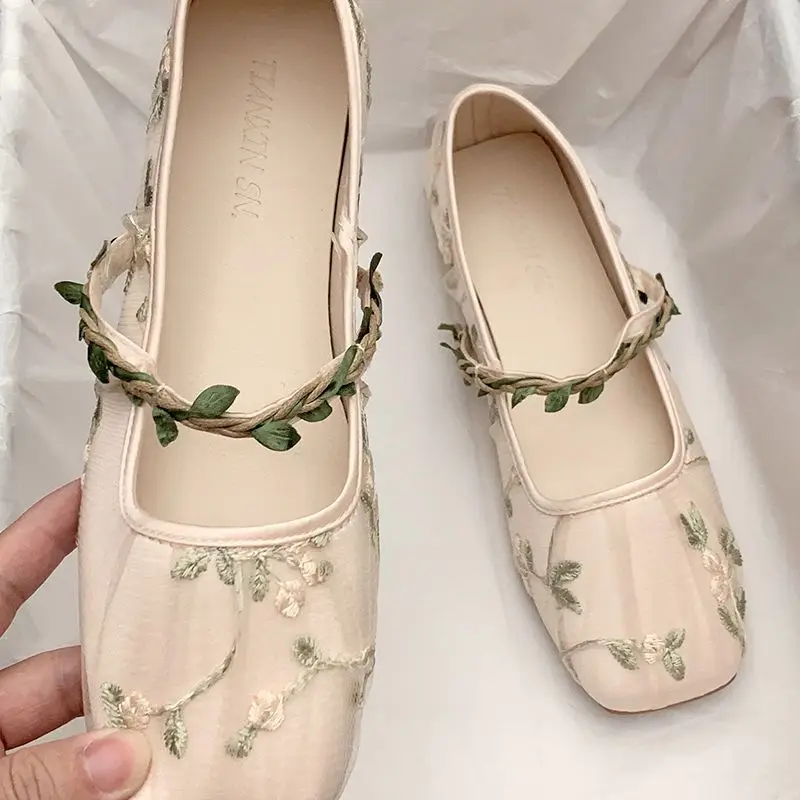 2023 Spring New Women Flat Shoes Fashion Square Toe Shallow Ladies Ballet Shoes Soft Casual Flat Mary Jane Shoes Elegant Loafers