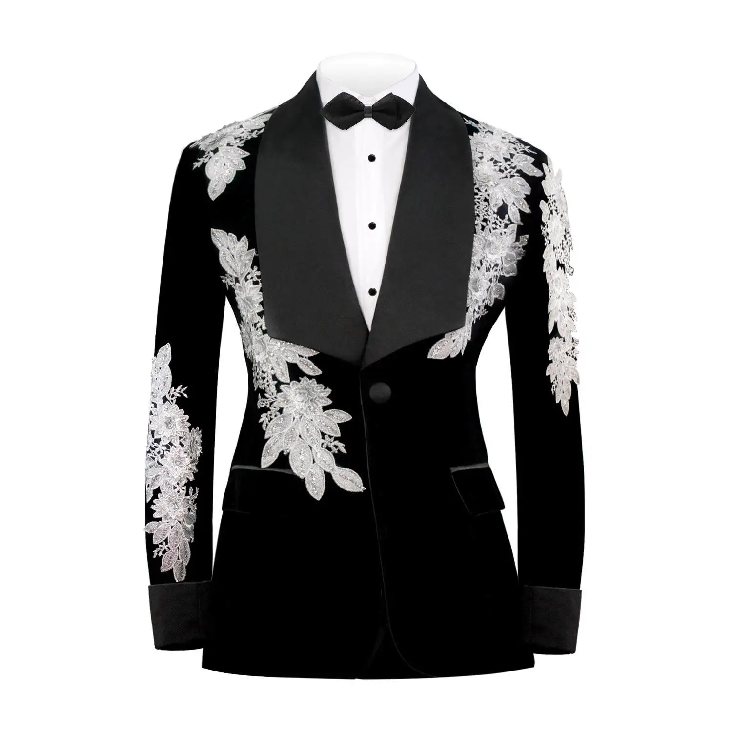 Designer Wedding Tuxedos Appliques Sequins Men Suit Shawl Lapel 1 Piece Set Jacket Party Groom Business Blazers Customized