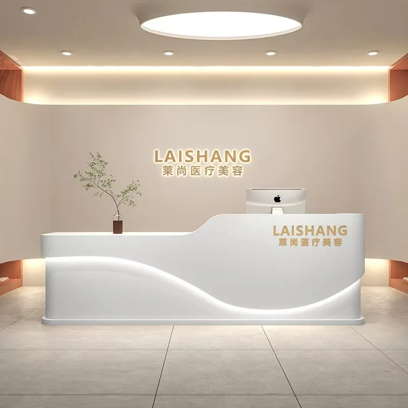 &c Hot Sale Luxury Modern Reception Desk Beauty Company & Hair Salon's Corner Curved Desk for Company & Salon Reception Areas