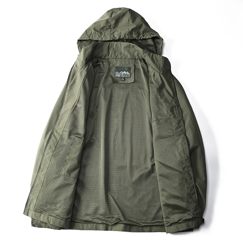 Windbreaker Men Tactical Jacket Waterproof Outdoor Hooded Coat Sports Military Field Climbing Thin Outwear