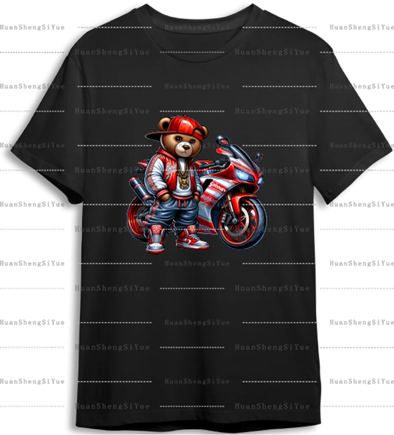 دراجة نارية تيدي بير نمط نقل الحرارة التصحيح الكي ملصق الملابس DTF موضة تي شيرت هوديي سترة ذاتية الصنع التصحيح ملصق Pa #3