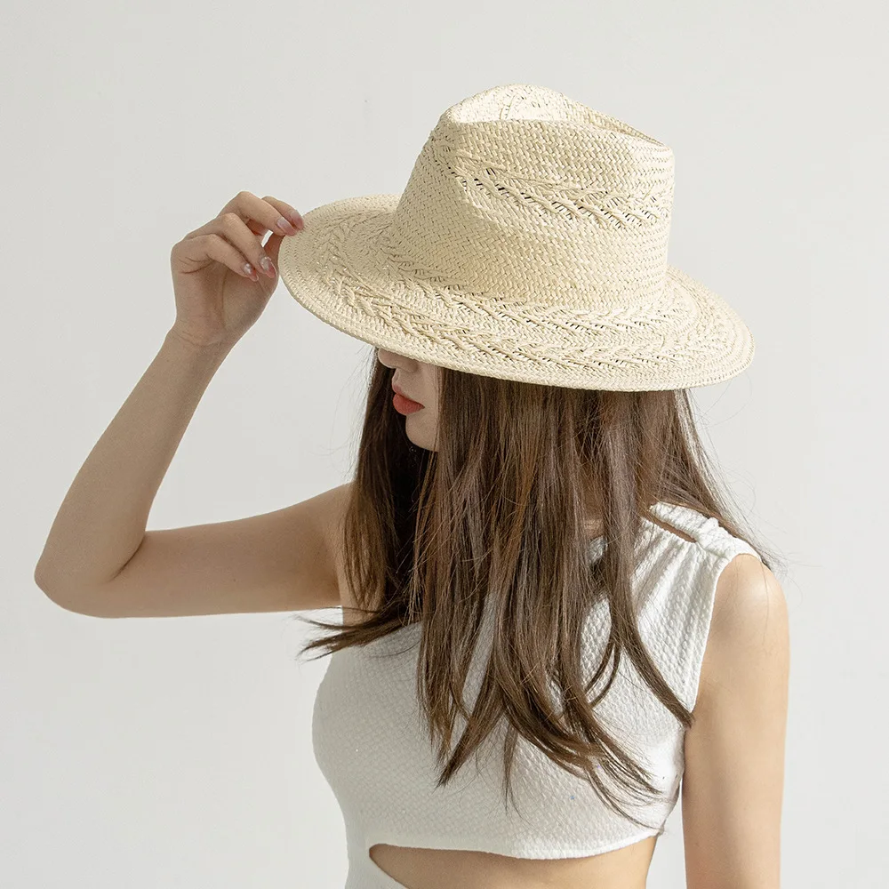 

USPOP Fashion Women Sun Hat Casual Hand-woven Wheat Ear Pattern Wide Brim Straw Hat for Spring Summer
