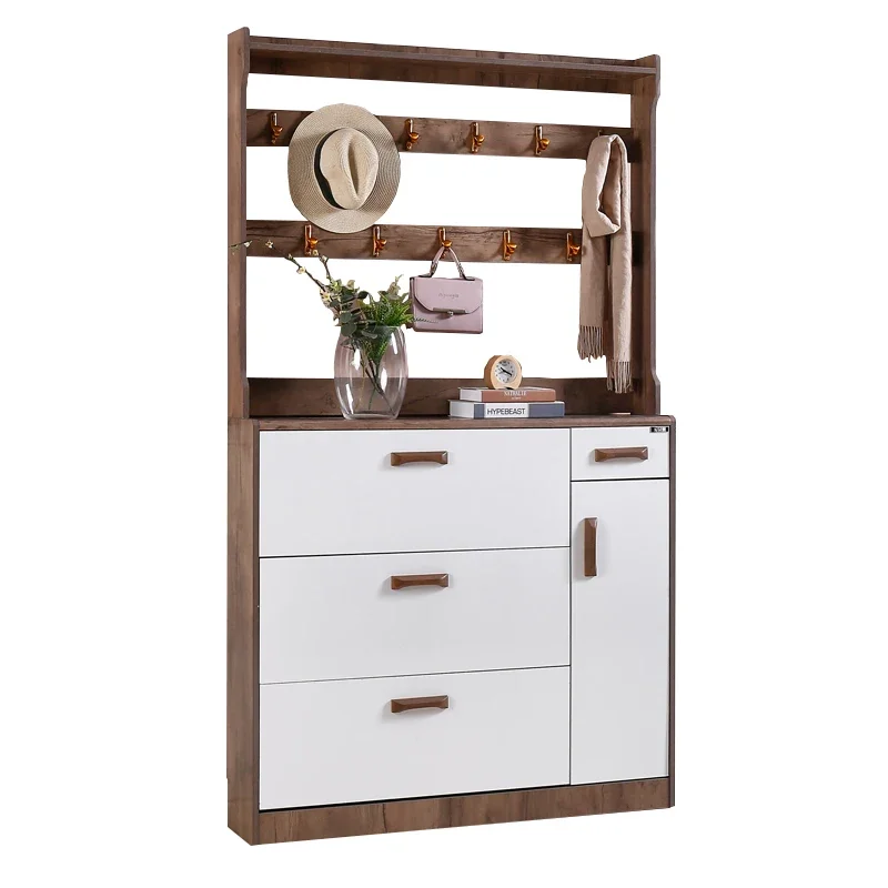 

Ultra thin and multifunctional black walnut flip bucket shoe cabinet with large capacity and narrow entrance cabinet