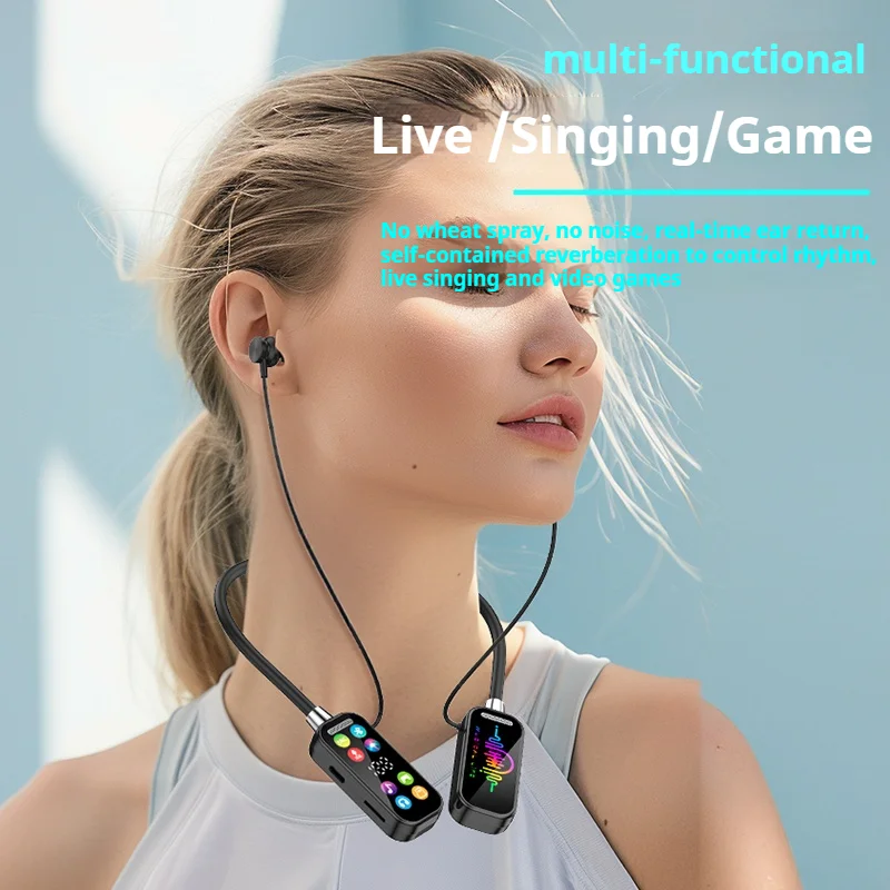 Tela hd 48h tempo de reprodução bluetooth5.4 fones de ouvido som de alta fidelidade sem fio esportes gamer neckband pescoço-pendurado fone de ouvido