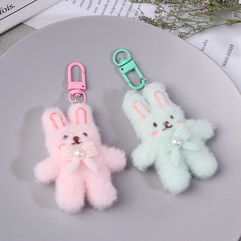 Bowknot Rabbit Plush Pendant Cartoon Bunny Keychain Soft Stuffed Doll Car Key Ring Backpack Bag Decor