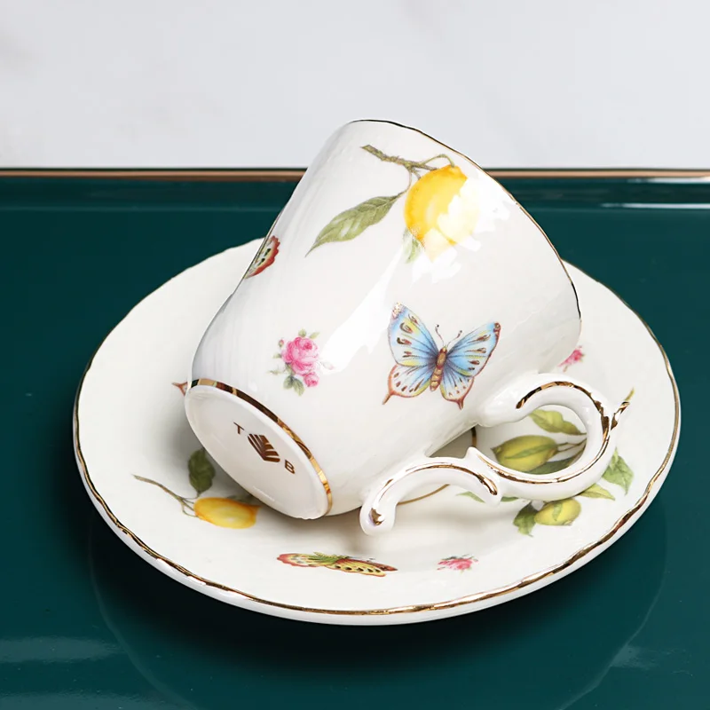 

European-Style Ceramic Lemon Modeling Butterfly Coffee Set Set with Spoon British Style Afternoon Teaware Cup and Saucer Teacup