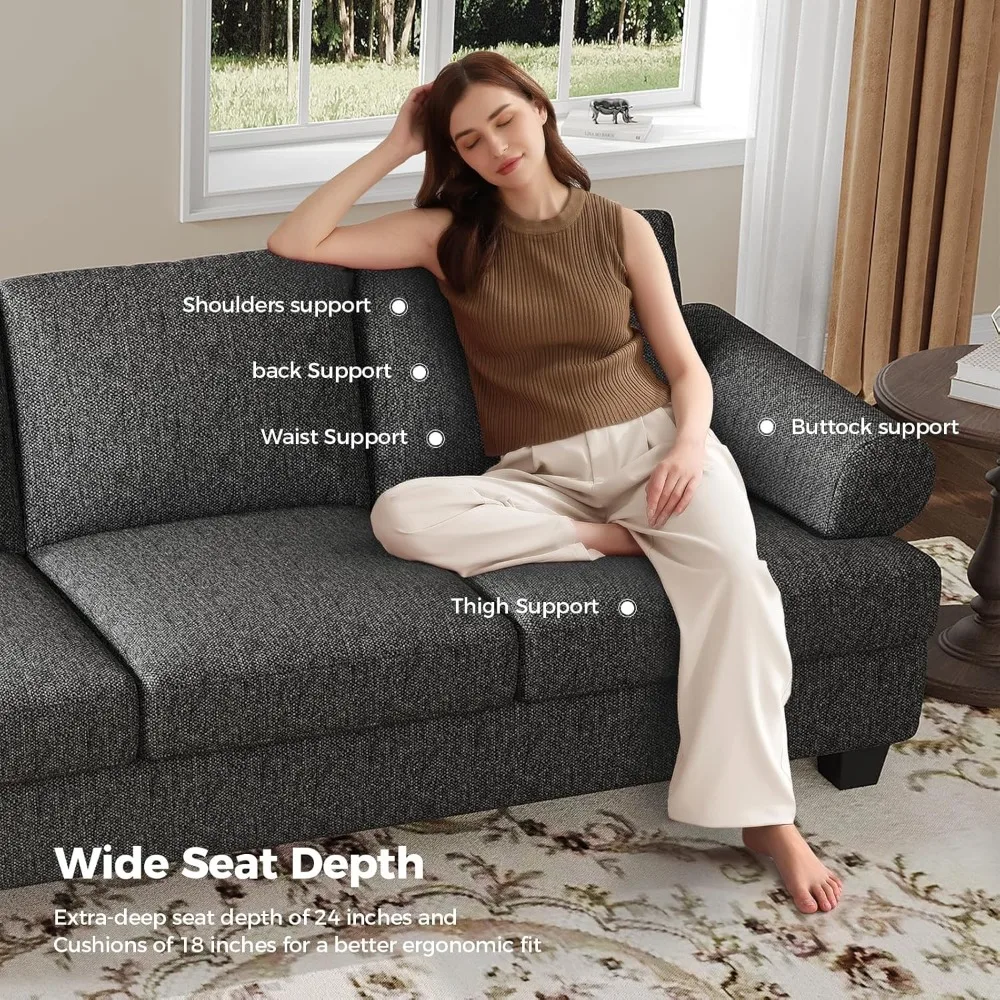 أريكة حديثة بثلاثة مقاعد من منتصف القرن، 91 لوسون، مقاعد عميقة للغاية، كبيرة الحجم، رمادي داكن لغرف المعيشة والصالات #6