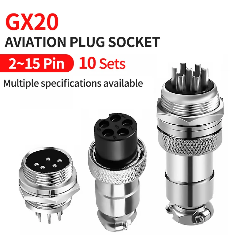 

10Sets GX20 2 3 4 5 6 7 8 9 10 12 14 15 Pin Male&Female Aviator Aviation Plug Socket Circular Connector