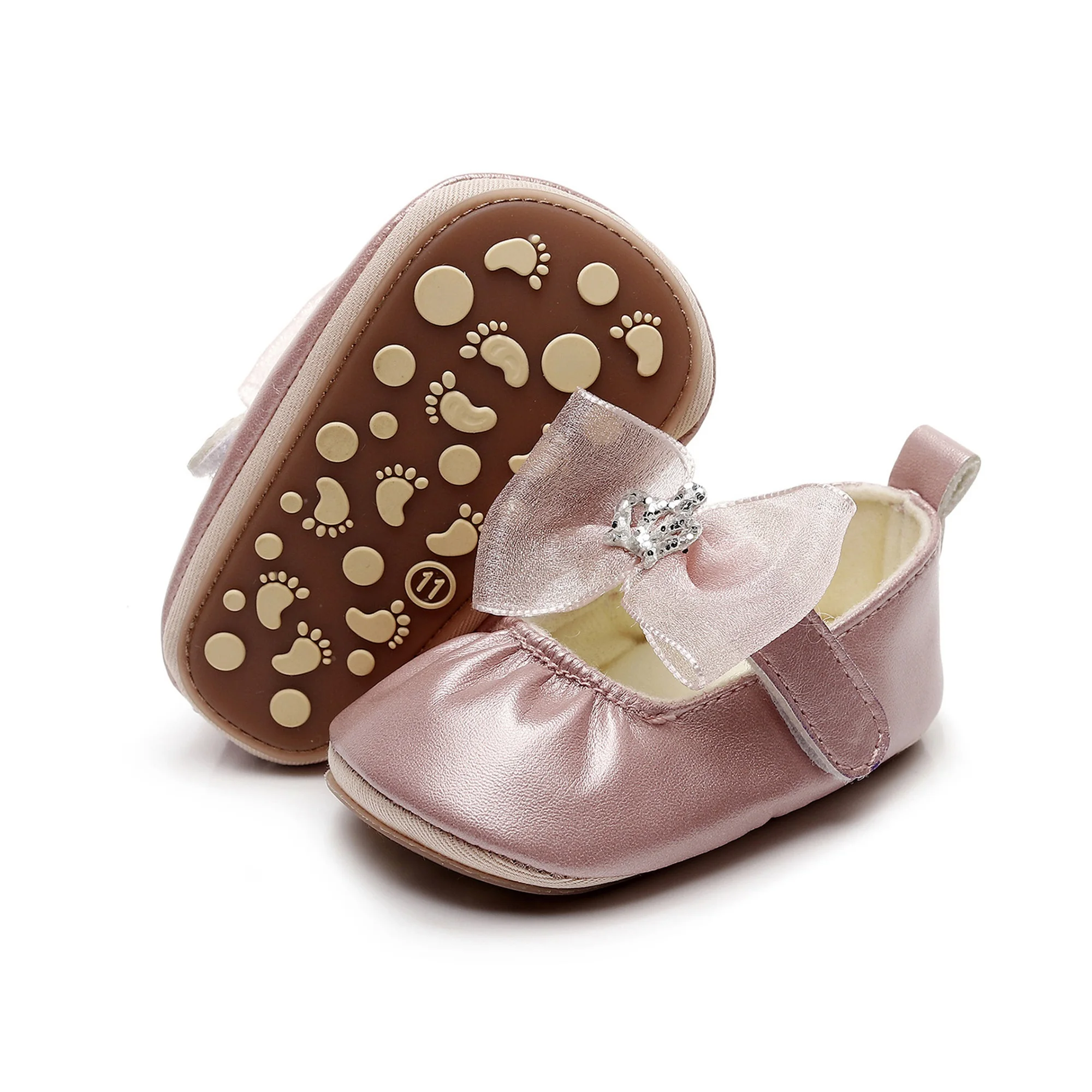 Sapatos infantis brilhantes com lantejoulas mary jane, sapatos antiderrapantes com laço e glitter para primeiros passos, sapatos de princesa para bebês e meninas