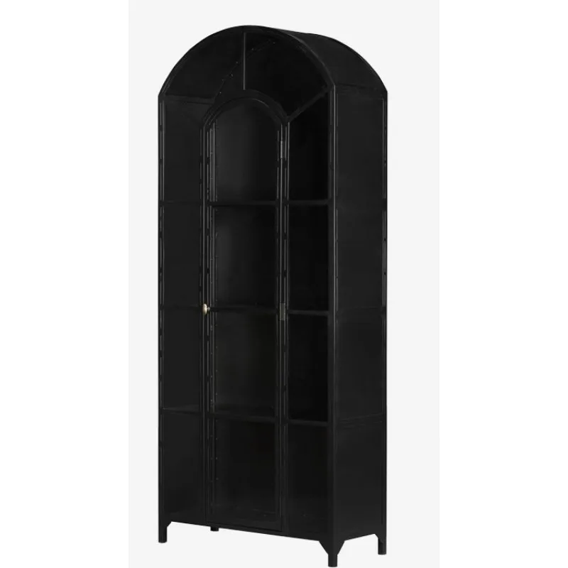 American light luxury solid wood bookcase modern simple black arched glass door display case decorative cabinet
