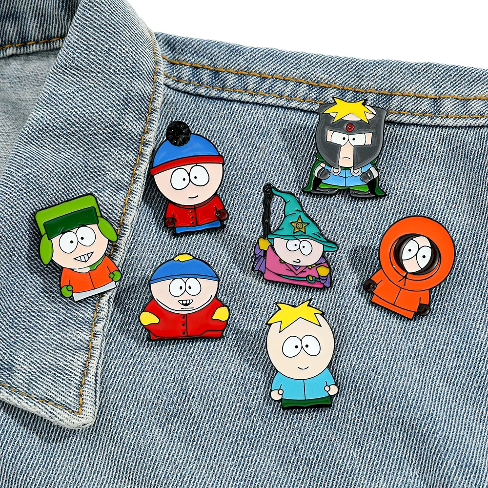 Cartoon TV Movie Cartman Figure Badges Lapel Pins for Backpacks Metal Enamel Cute Badge Clothes Jewelry Clothing Accessories