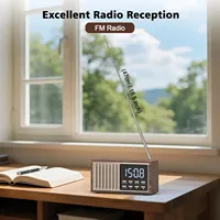 4 in 1 Wooden BT Speakers Alarm Clock with FM Radio Wireless Charging Dimmable Display Digital Wood Clock for Bedroom Bedside