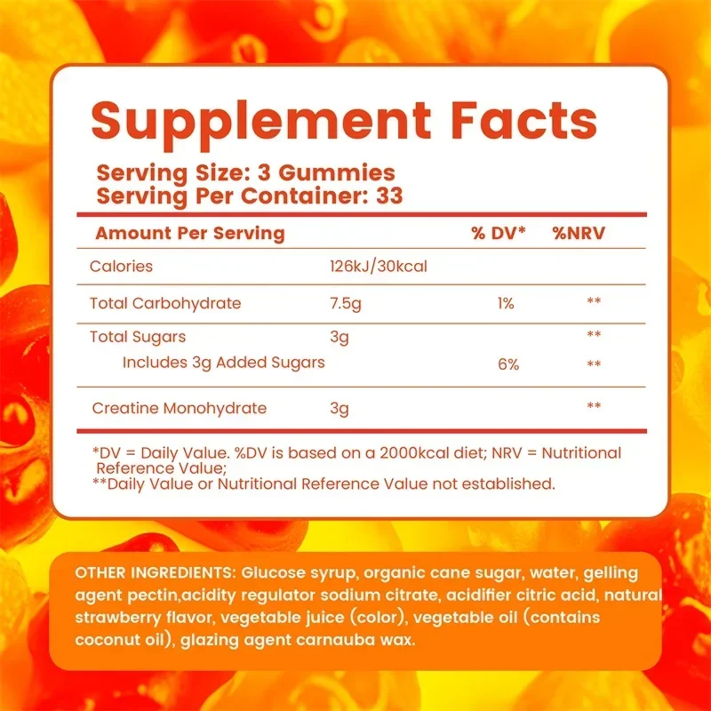 Creatine Monohydrate Gummies - Pre-workout Creatine To Help Build Muscle, Enhance Energy and Performance