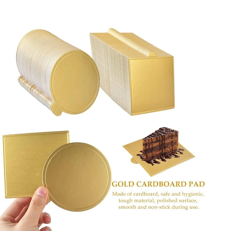 200 Piece Golden Mousse Mat Bottom Foam Cake Stand Base Boards Paper Board Shape Dessert Tray Cake Decoration Tools