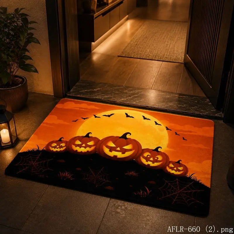 VIKAMA Halloween Pumpkin Lantern Moon Spider Door Mat Gothic Non Slip Entry Rug Home Decor Floor Mat
