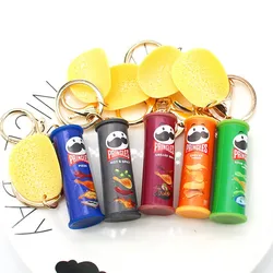 Food & Play Imitation Pringles Potato Chip Key chain bucket snack pizza potato chip pendant bag hanging gift