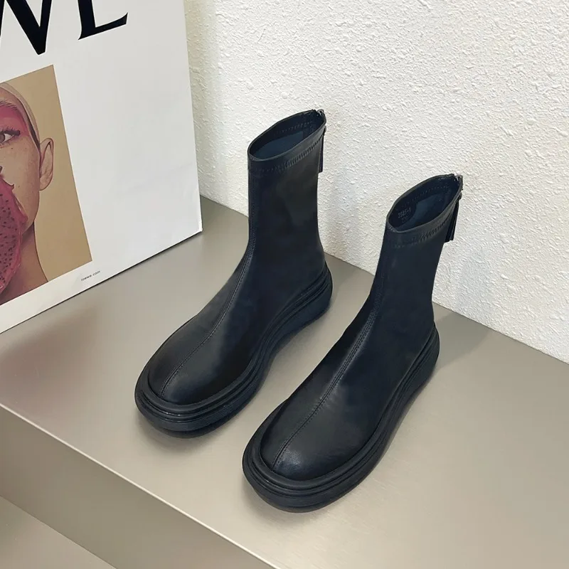 

Женские ботинки челси, облегающие белые универсальные короткие ботинки на толстой подошве с круглым носком, полиуретановая верхняя резиновая подошва, весна-осень