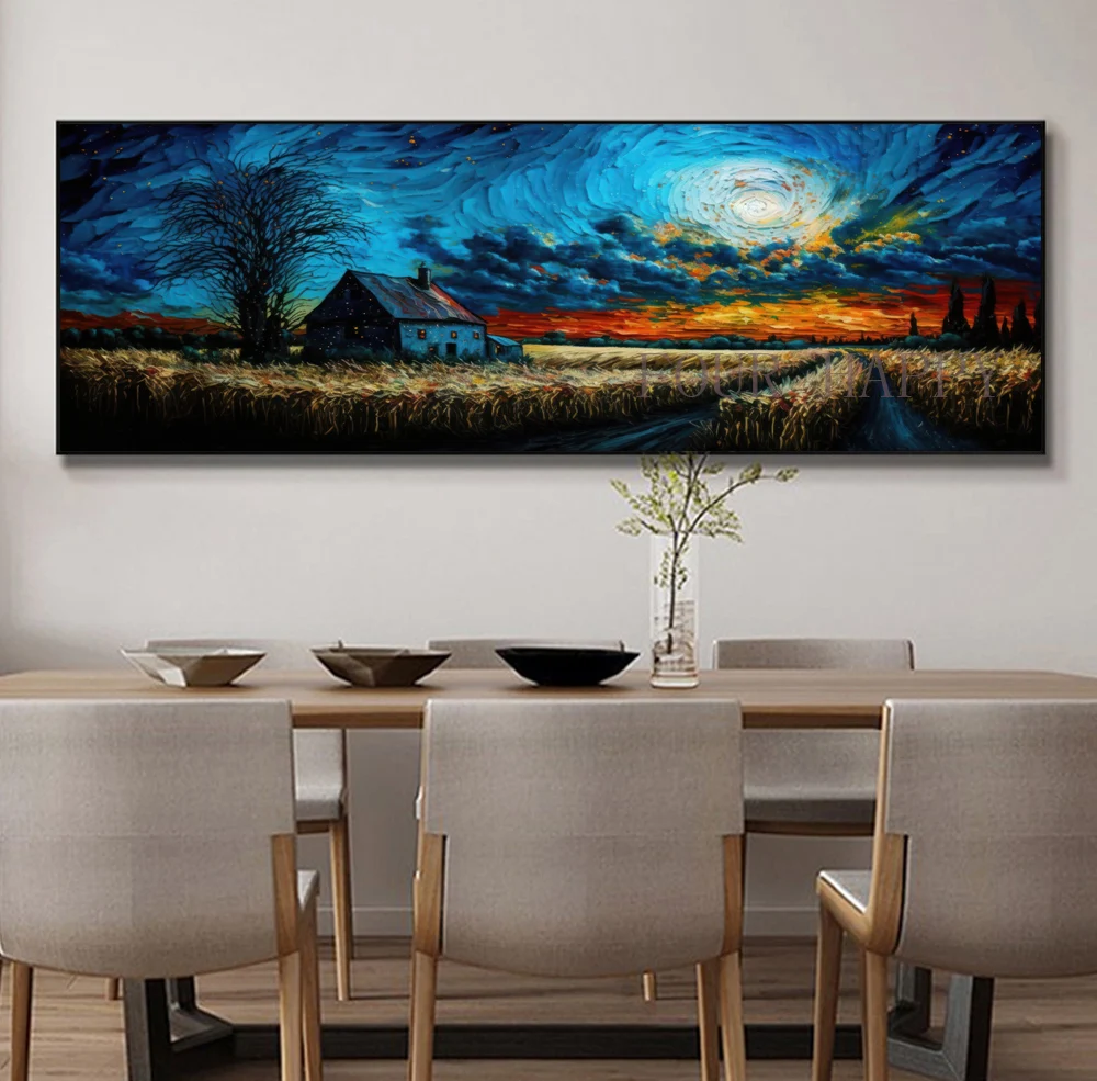 5D DIY Large Diamond Painting Cross Village House and Tree Landscape Wall Art, Full Round Drill, Embroidery Home Decor