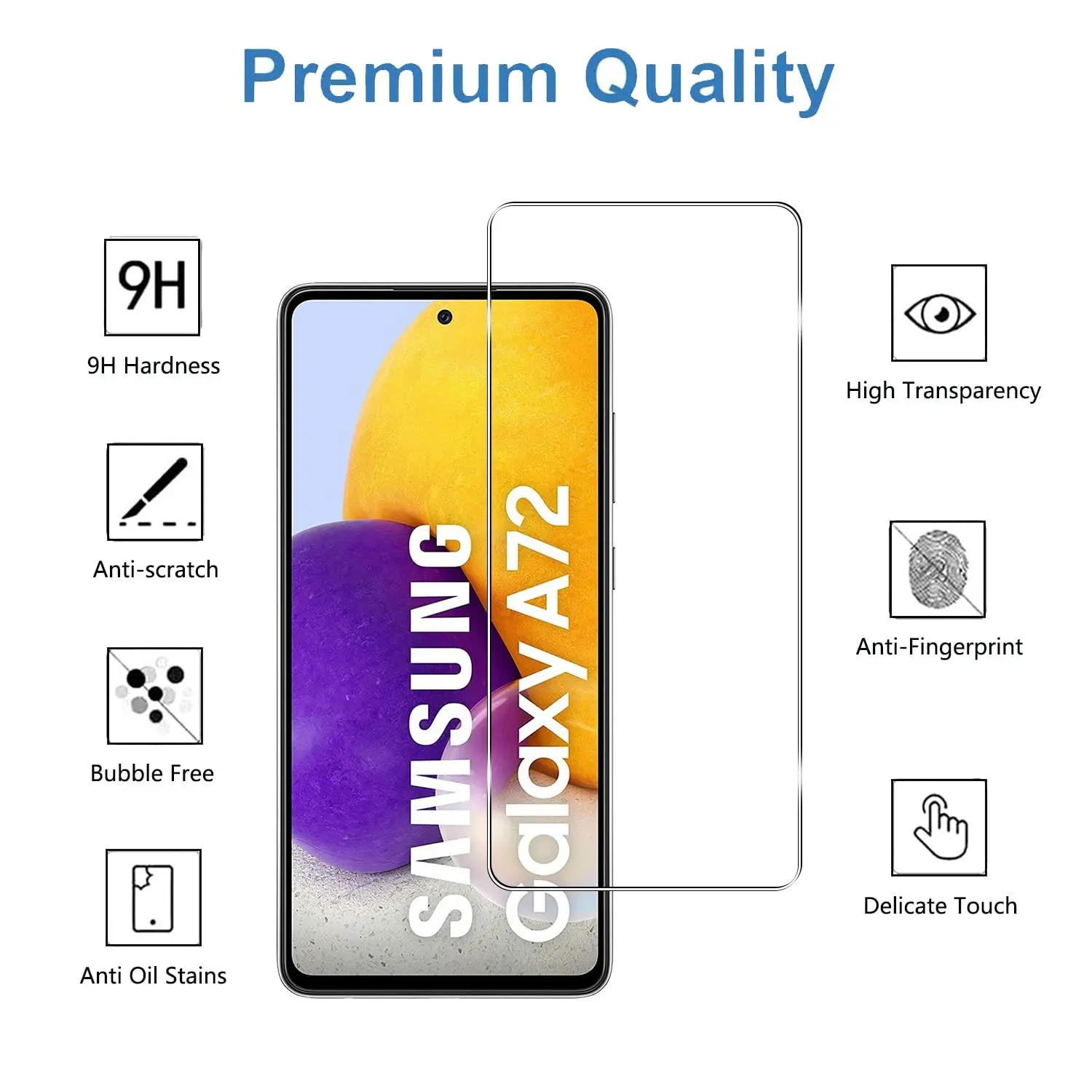 Pelindung layar Samsung Galaxy A72, sarung HP transparan jernih aluminium tinggi 9H HD ramah