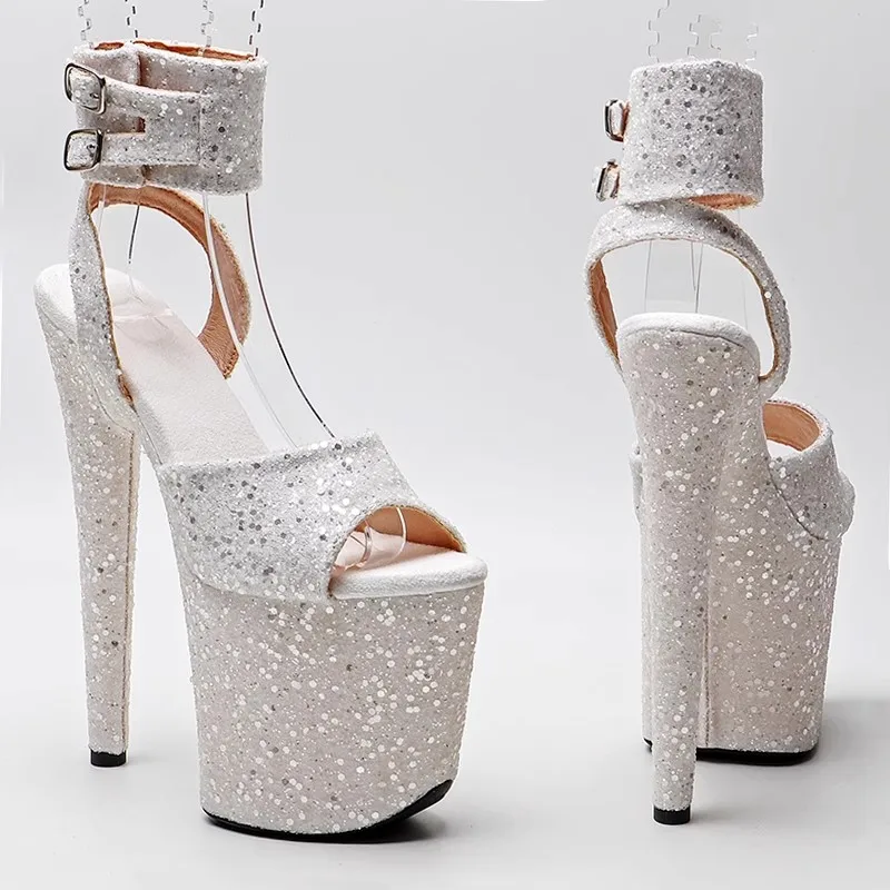 

20cm/8inches Shiny PU Upper Open Toe Electroplate Platform High Heel Sandals Sexy Model Shoes Pole Dance Shoes 120