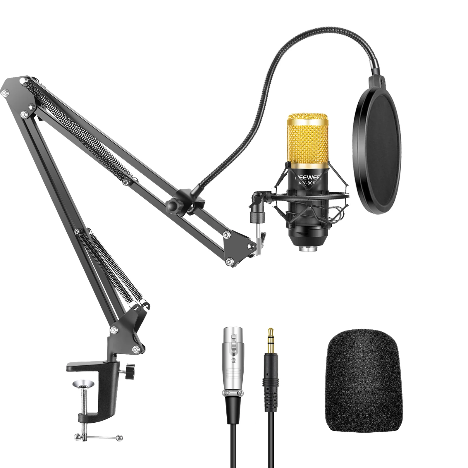 Neewer NW-800 Professionele Studio Condensatormicrofoon & NW-35 Verstelbare Opnamemicrofoon Ophangarmstandaard met Shock Mount KIT