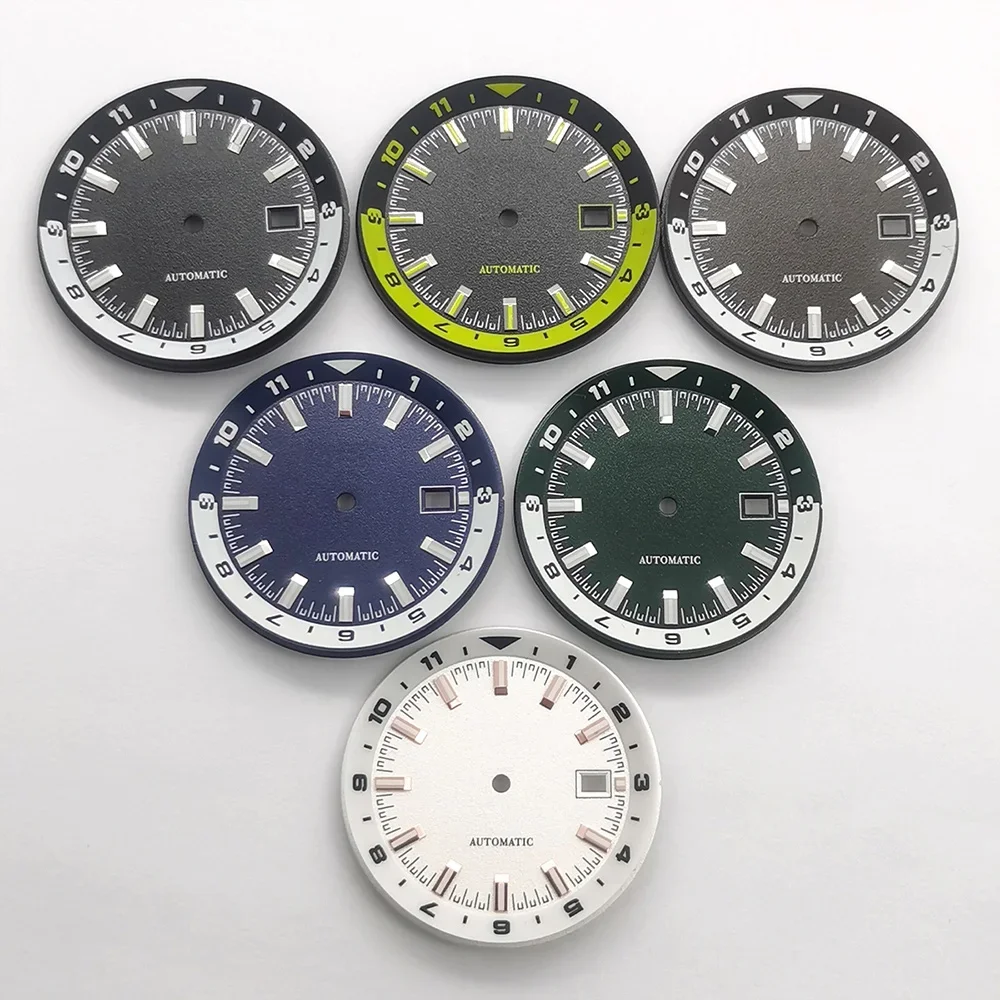 Customized 36.5mm Dial With Inner Ring NH35 Watch Dial Fits for NH35 NH36 7S26 Mechanical Movement Green Luminous Watch Faces