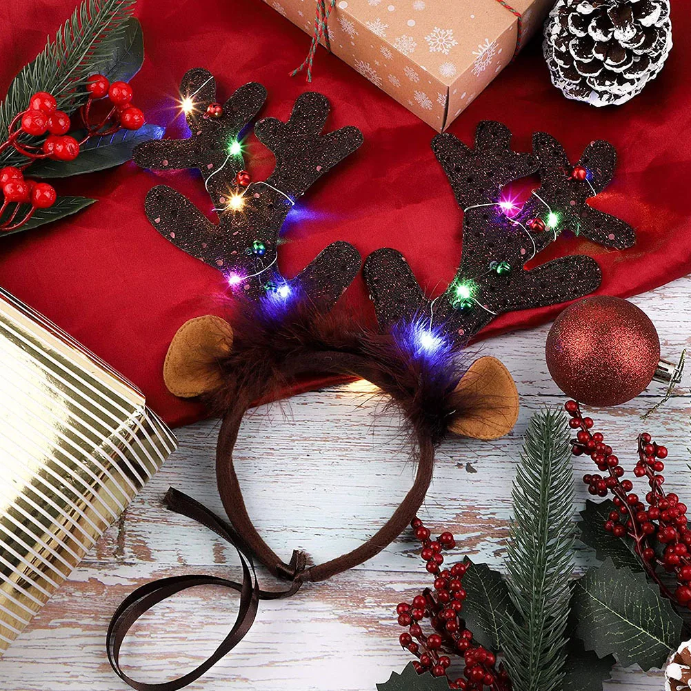 

2Pcs Xmas Reindeer Antler Glowing Hairband Pet Headwear Christmas Festival Party Hair Clips Luminous Headband Pet Headdress