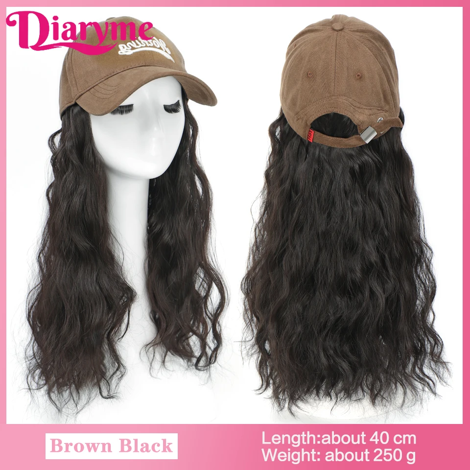 One-piece Cap wig Synthetic Short Water Wavy Wigs With Baseball Hat Brown Highlights Blonde Hair Connet adjustable Baseball cap