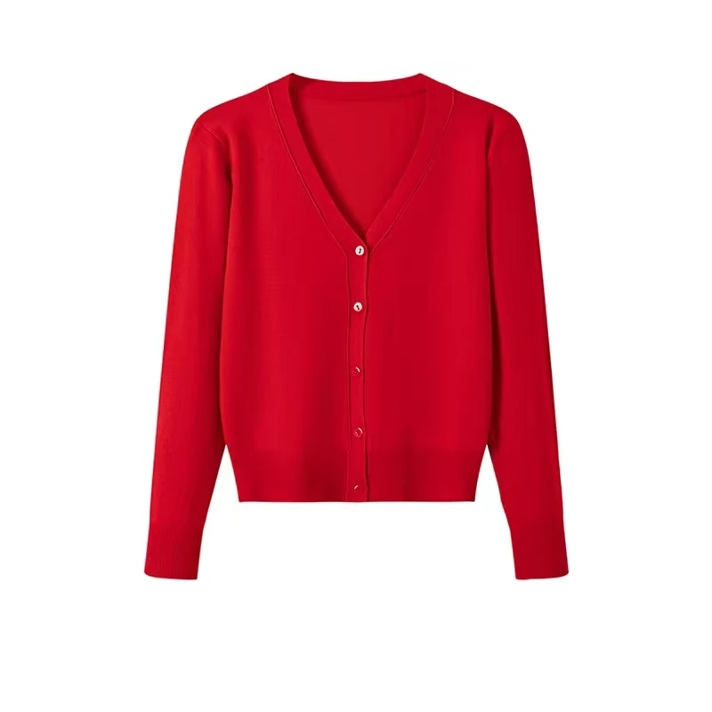 Cappotto cardigan lavorato a maglia da donna taglie forti tinta unita rosso inverno casual scollo a V manica lunga maglione lavorato a maglia all'uncinetto top femminile