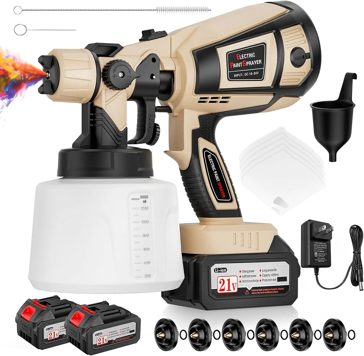 ^For Cordless Paint Sprayer for House Painting with 2 x 4.0Ah Battery, 650W | Easy to Clean & Use, Even Coating,1400ML Container