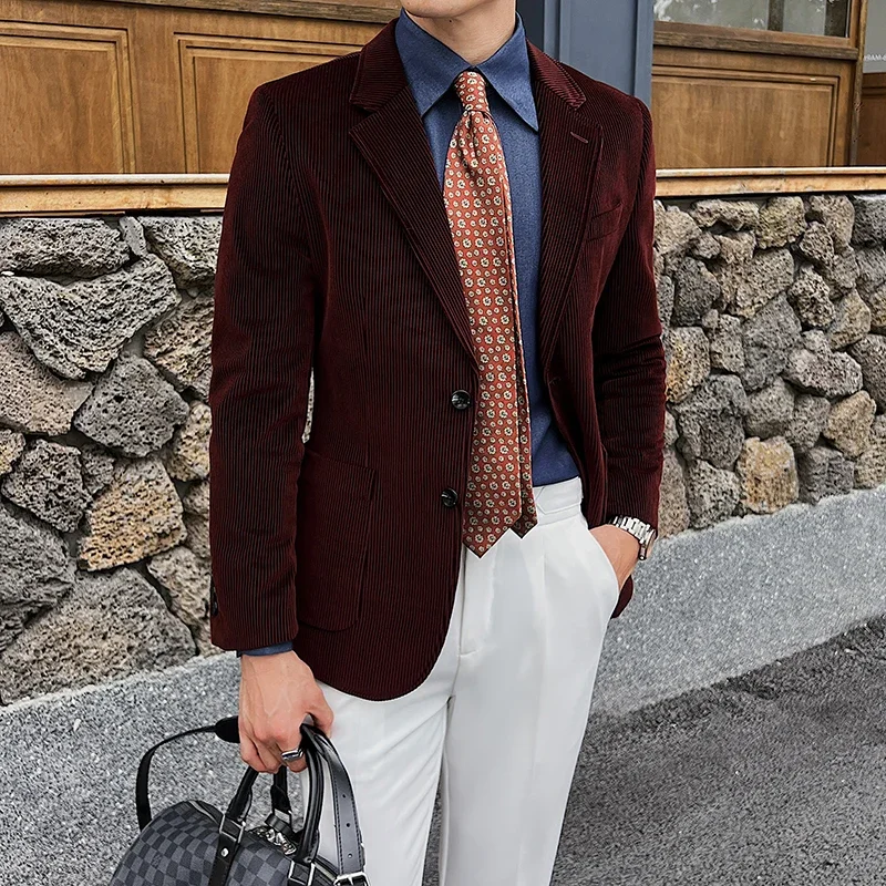 Luxury Men's Solid Color Fashion Jacket Elegant British Wedding Suit Spring and Autumn Men's Jacket