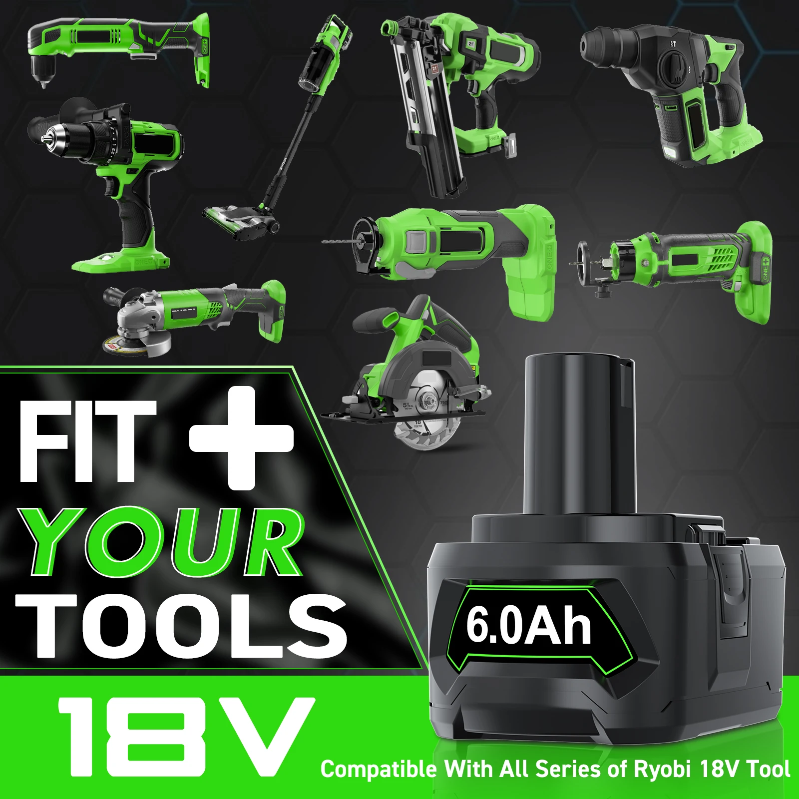 Bonadget 3. 0ah/6.0ah bateria de substituição para ryobi 18v li-lon bateria para p108 p102 p104 p105 p107 + 12v/14.4v carregador de bateria