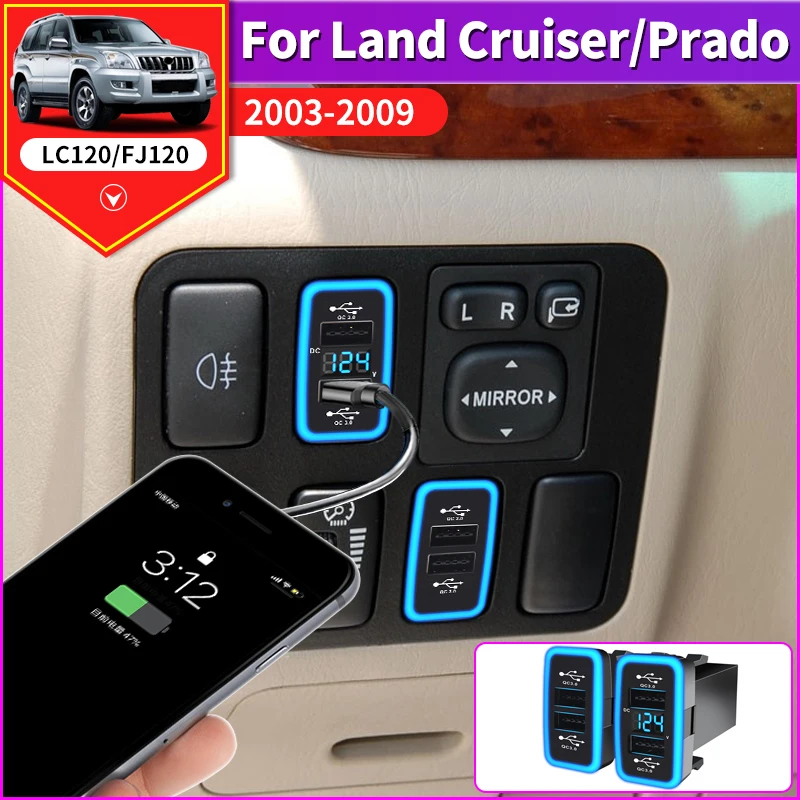 USB Quick Charger QC3.0 For Toyota Land Cruiser Prado 120 Interior Accessories LC120 Fj120 2009 2008 2007 2006 2005 2004 2003