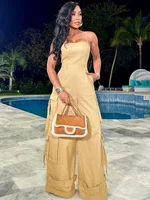 Sexy Spaghetti Strap Cargo Jumpsuit Women Summer Sleeveless Strapless Wide Leg Pants with Pockets One Pieces Romper Overall - Image 2