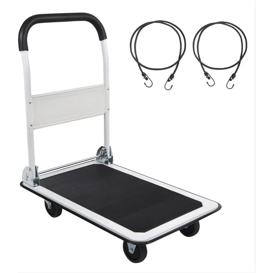 

Foldable Push Cart Platform Cart with 330lbs Capacity 4 Wheels 28.7x18.5x32.3inches White Size Includes 2 Ropes Ideal for Home