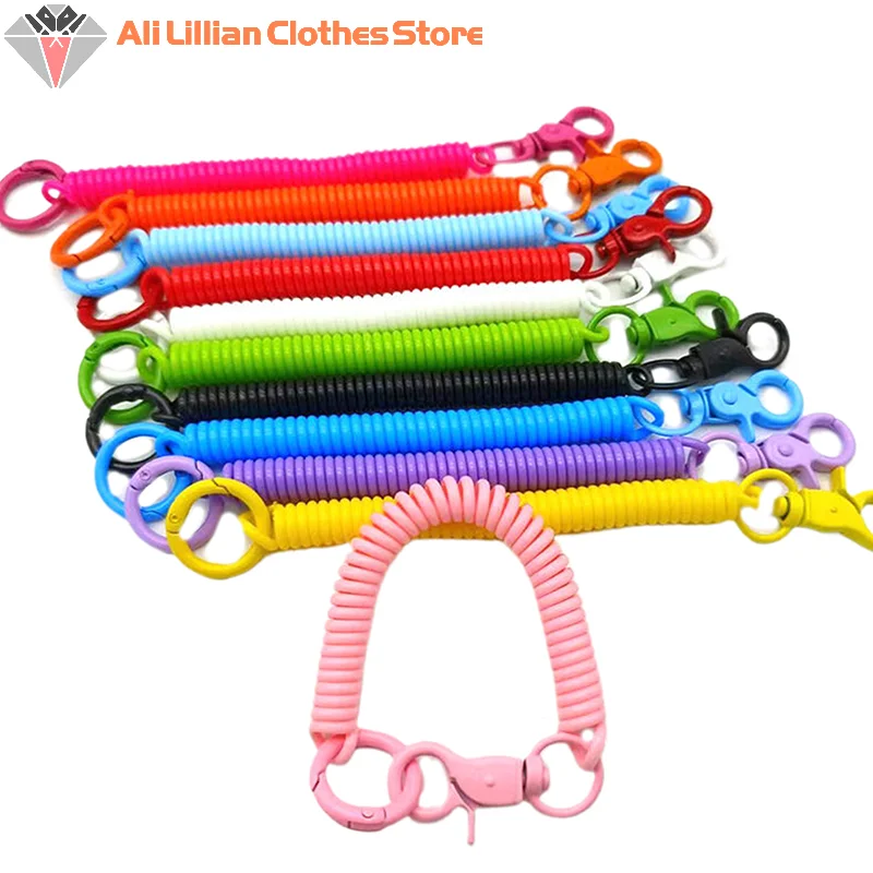 Colorful Lobster Clasp ID Card Holder Lanyard Keyring Anti-lost Spring Rope Retractable Keychain Mobile Phone Chain