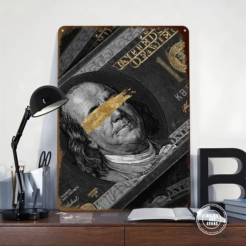 Benjamin Cash Dollar Bill Tinplate Posters Customizable Wall Art Retro Vintage Metal Signs for Home Room Bedroom Decorations