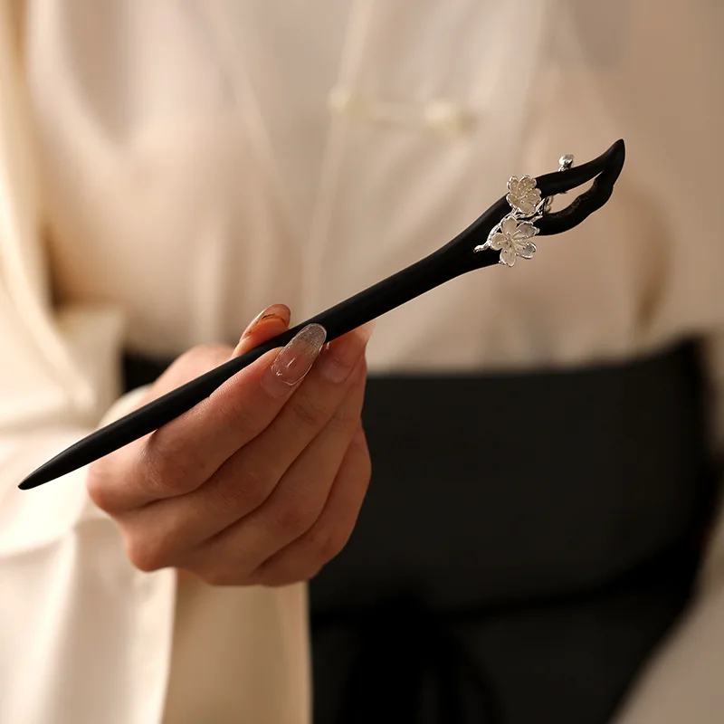 

Antique New Style Wooden Hair Stick Chopstick Hair Ornaments Flower Hairpin Simple Daily Classical Headwear Cheongsam Decor