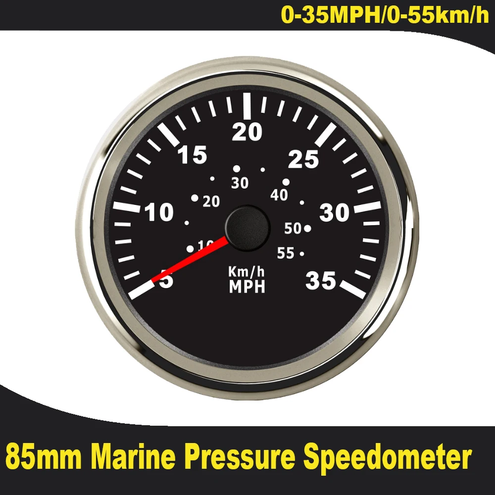Waterproof Pressure Speedometer 85mm Speed Gauge 0-35M 0-55M 0-65M Pitot Tube Pressure Signal for Car Universal