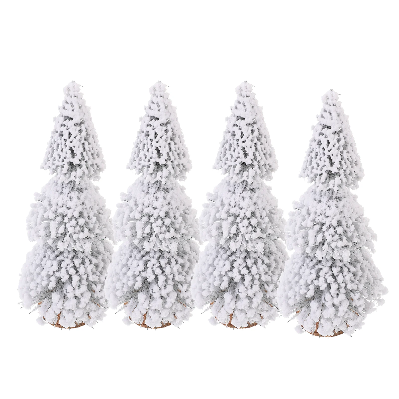 4 Pcs Christmas Tree Ornaments Decorations Mini Pine Needle Tower Flocked Cedar Artificial Tabletop Xmas Slim Holiday Sisal