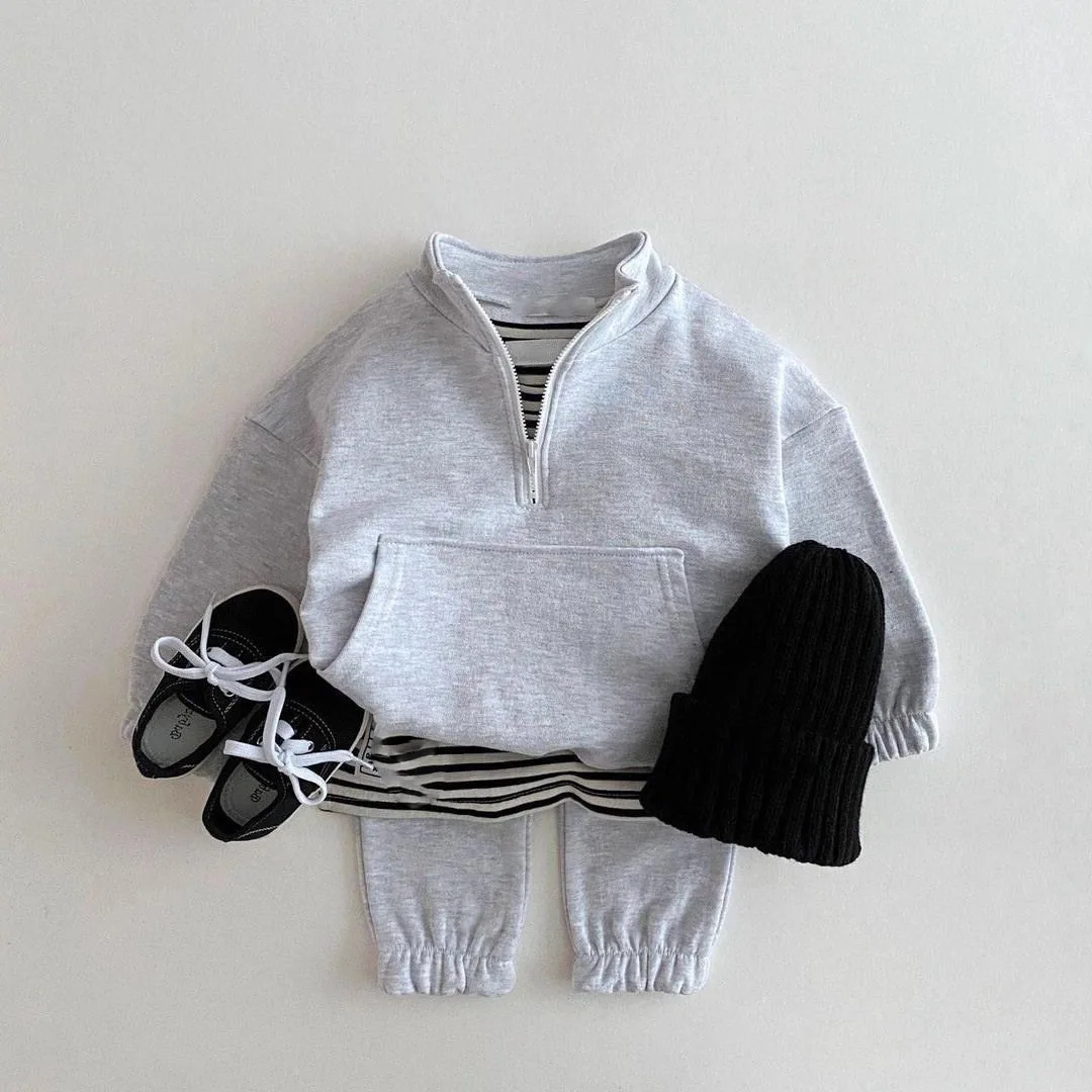 Children's Solid Colour Autumn New Product Set Boys' Simple Fashion Sweatshirt Trousers Casual Two-Piece Set