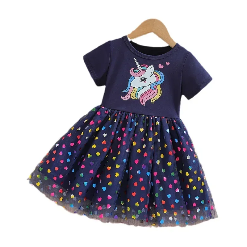 Kids Dresses for Girls Short Sleeve Unicorn Girls Sequins Costume Princess Dress Kids Daily Clothes