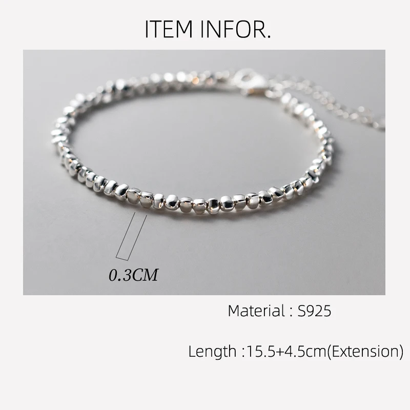 La Monada 15.5+4.5cm Bracelet For Women Silver 925 Sterling 925 Silver Simple Triangle Bead Women\'s Bracelet Girls Student