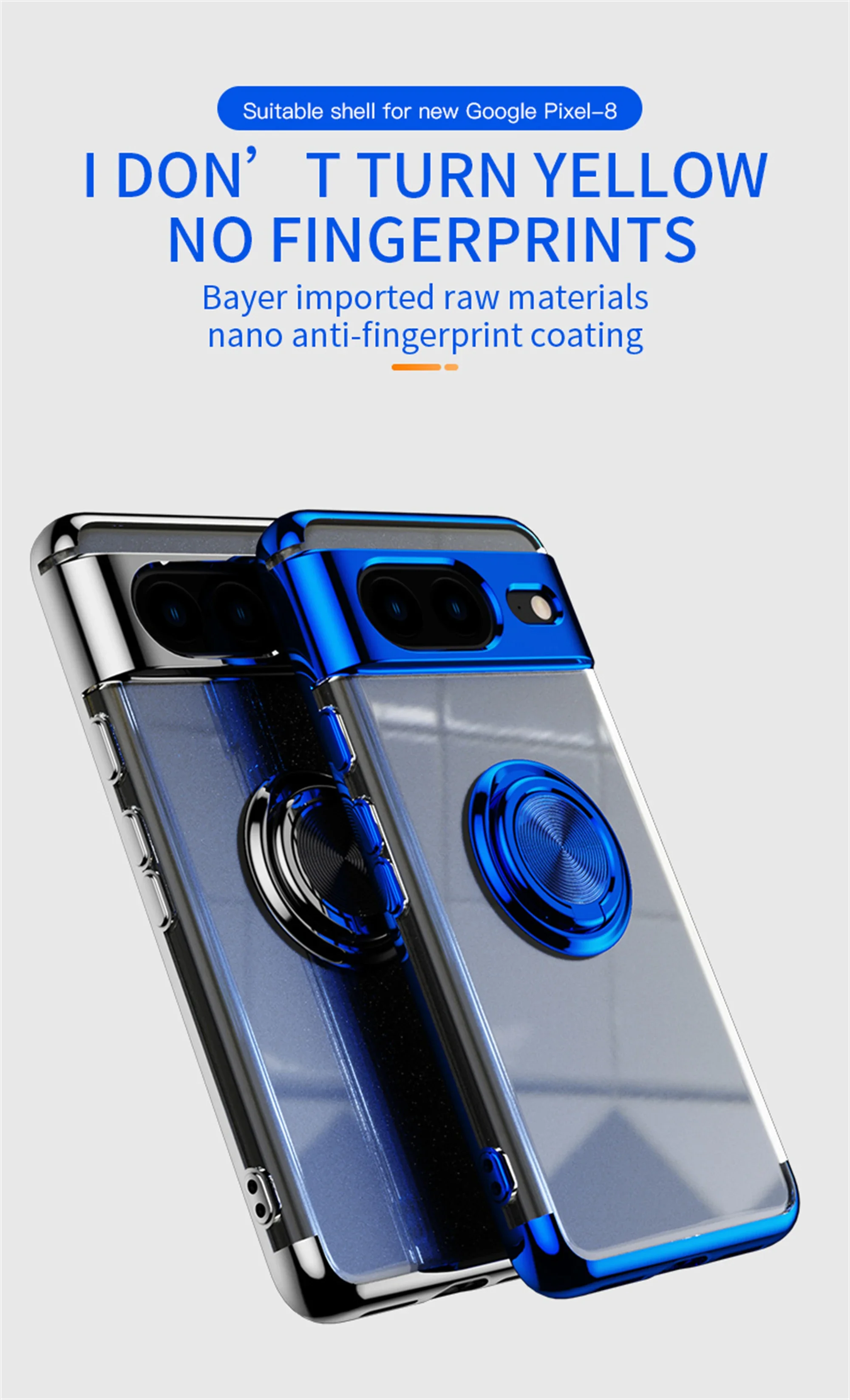 Slim Plating Clear Magnetic Phone Case for Google Pixel 9Pro 9 8Pro 8A 8 7Pro 7A 7 6A 5A Metal Ring Kickstand Cover