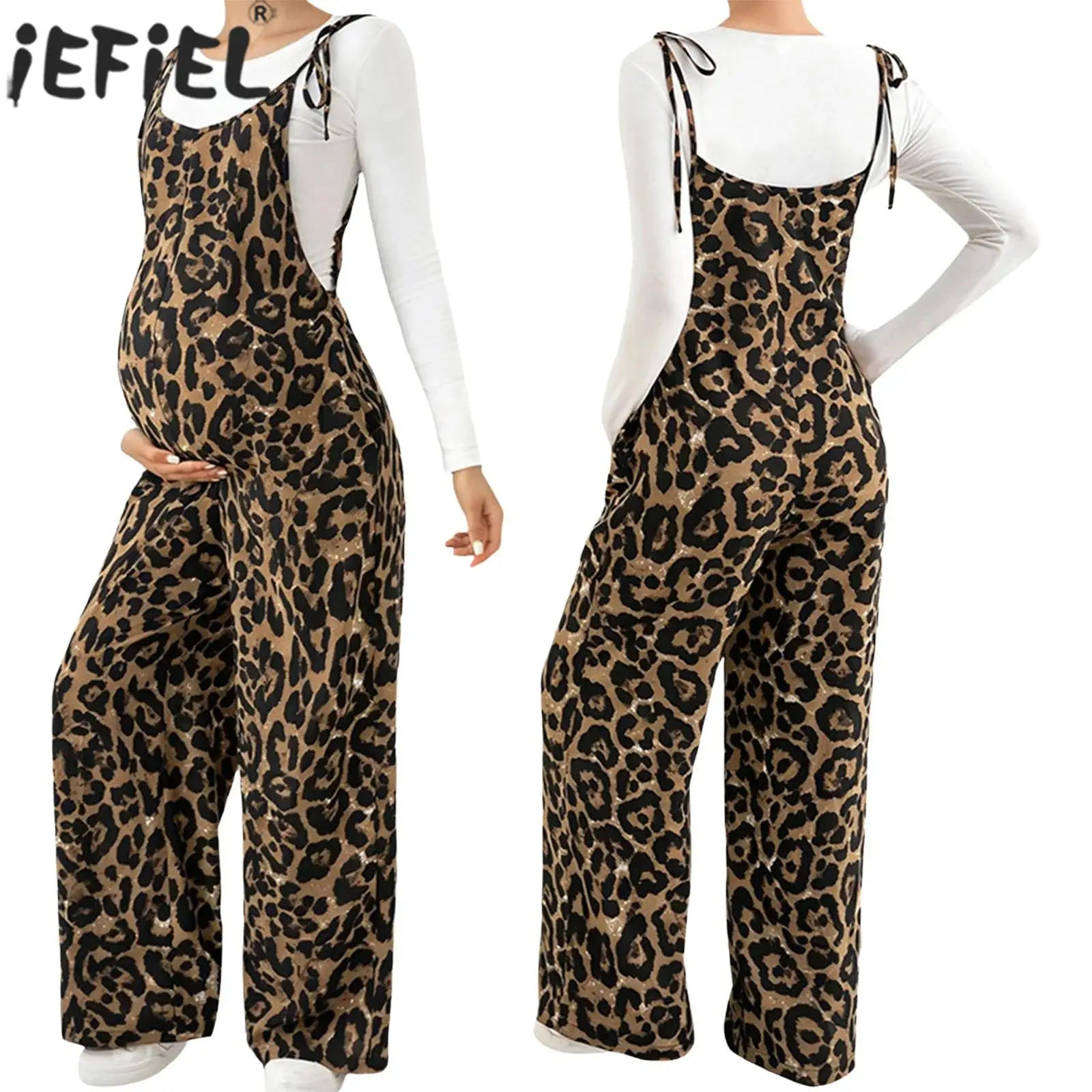 

Женский комбинезон для беременных с регулируемыми бретелями, модный леопардовый принт, широкие штанины, свободный повседневный комбинезон для лета и весны