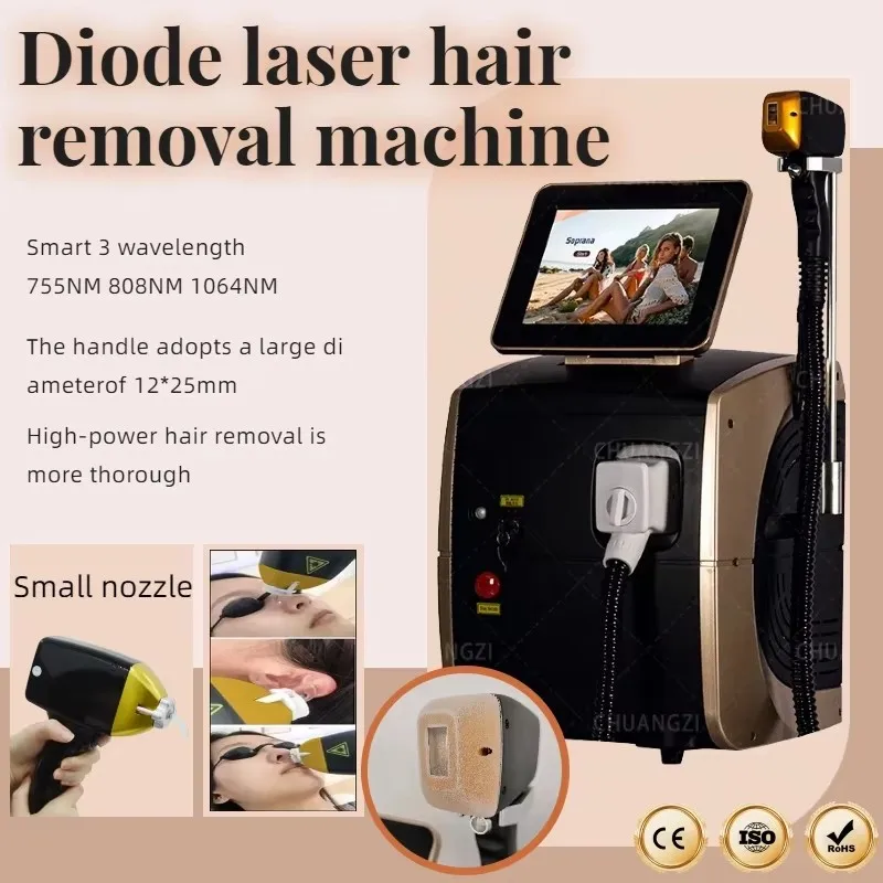

Portable Professional Diode Ice Titanium Laser Body Hair Removal Machine 808NM 755 1064NM Alexandrite Equipment 3-Wave Permanent