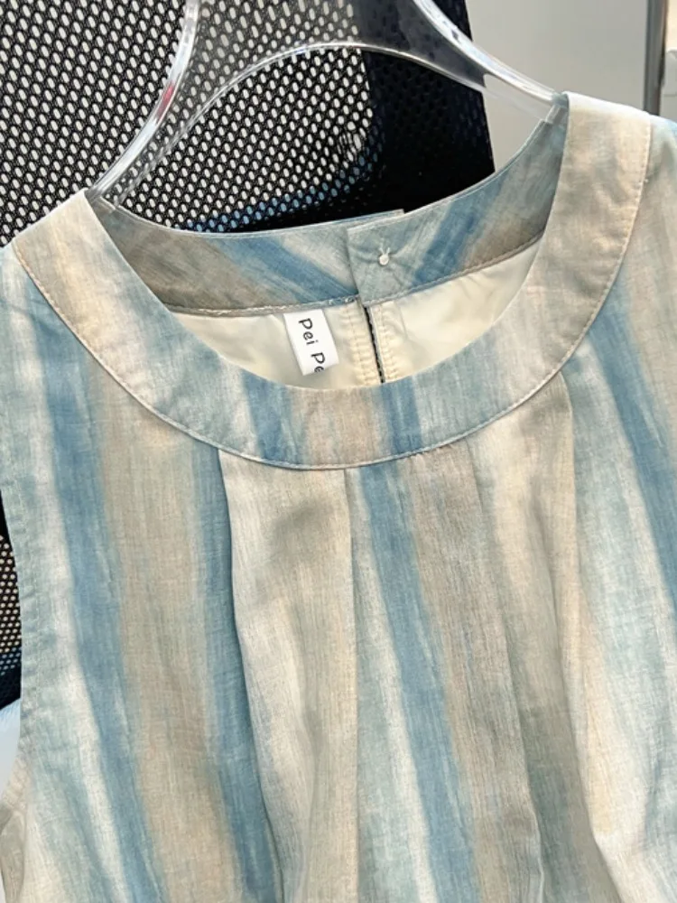 Sommer Streifen Gefärbt Chiffon Svel Top frauen Kept Sle Oberbekleidung Design Sinn runde Ne Regelmäßige Länge Koreanische Sle