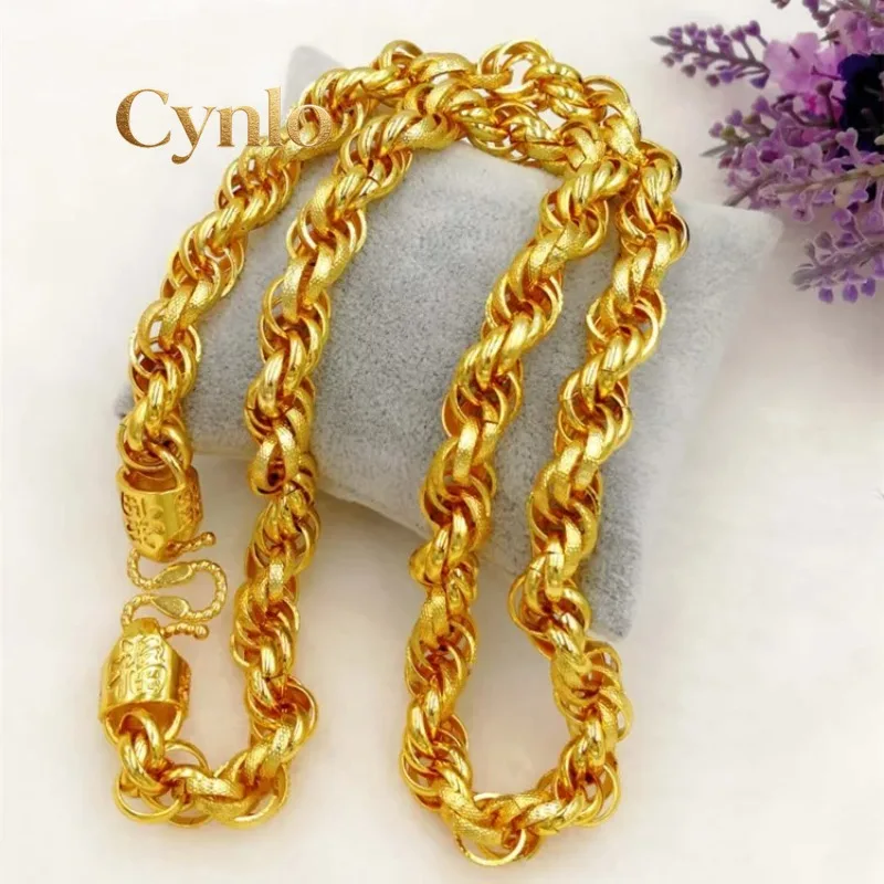 

Cynlo Jewelry Fu Head Twist Dragon Men's 24K Gold AU999 Necklace - Heavy texture, lucky meaning, warm luster, ideal for gifting