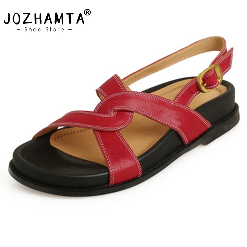 JOZHAMTA Size 34-40 Women Platform Sandals Real Leather Comfort Thick Heels Summer Shoes Woven Straps Wedges Casual Daily Dress