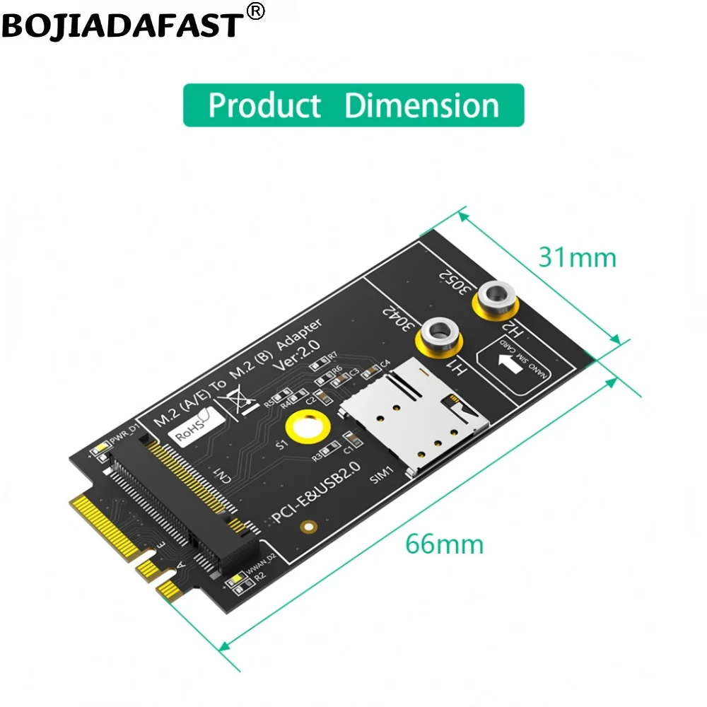 NGFF M.2 Key A+E Interface To M2 Key-B Wireless Adapter With 1 NANO SIM Card Slot For 3G 4G GSM LTE WWAN Modem 5G Module